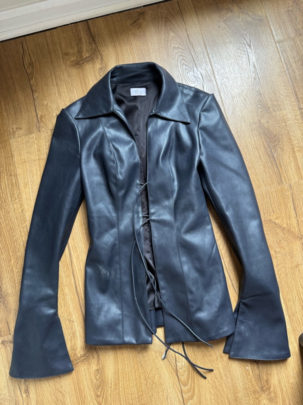 Oh Polly Black Lace-Up Faux Leather Jacket